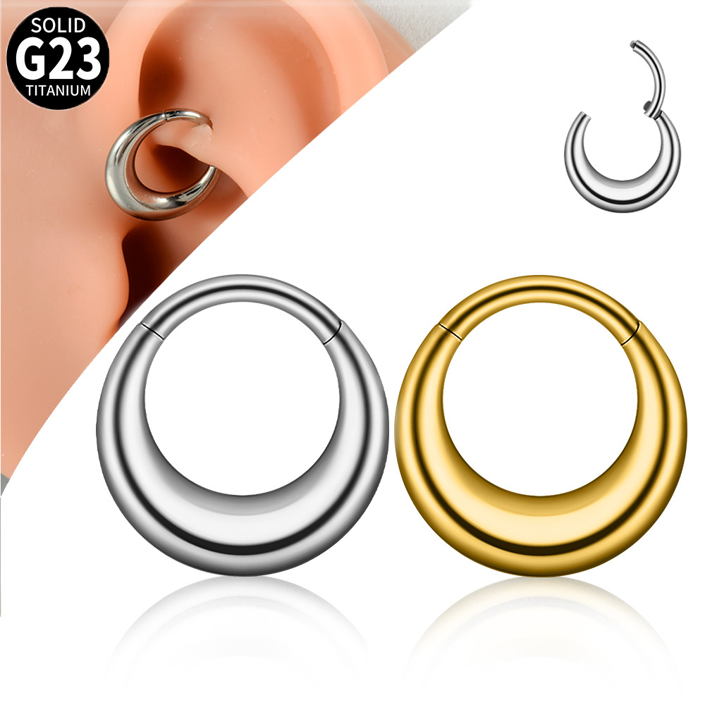 Cross-border G23 Titanium Round Glossy Ear Buckle Simple Electroplated Ear Ring Closed Nose Ring Earrings Universal Piercing Jewelry