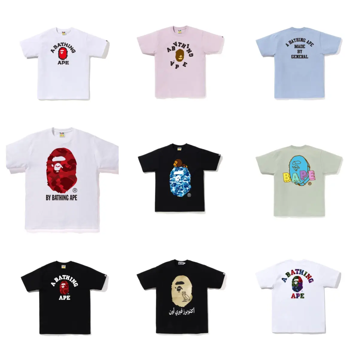 Cross-Border Popular Bape Long-Term Stable Supply Double Yarn Men's and Women's Casual Sports Short-Sleeved T-Shirts