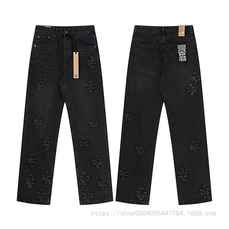 Ksubi Vintage Ripped Washed High Street Unisex Casual Trendy Wide-Leg American Stretch Jeans