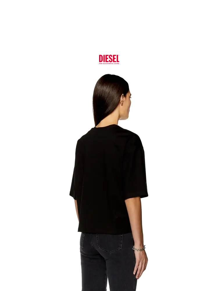 Diesel Women's Oval D Black White Work Clothing Wear Loose round Neck Short Sleeve T-shirt A150960niax