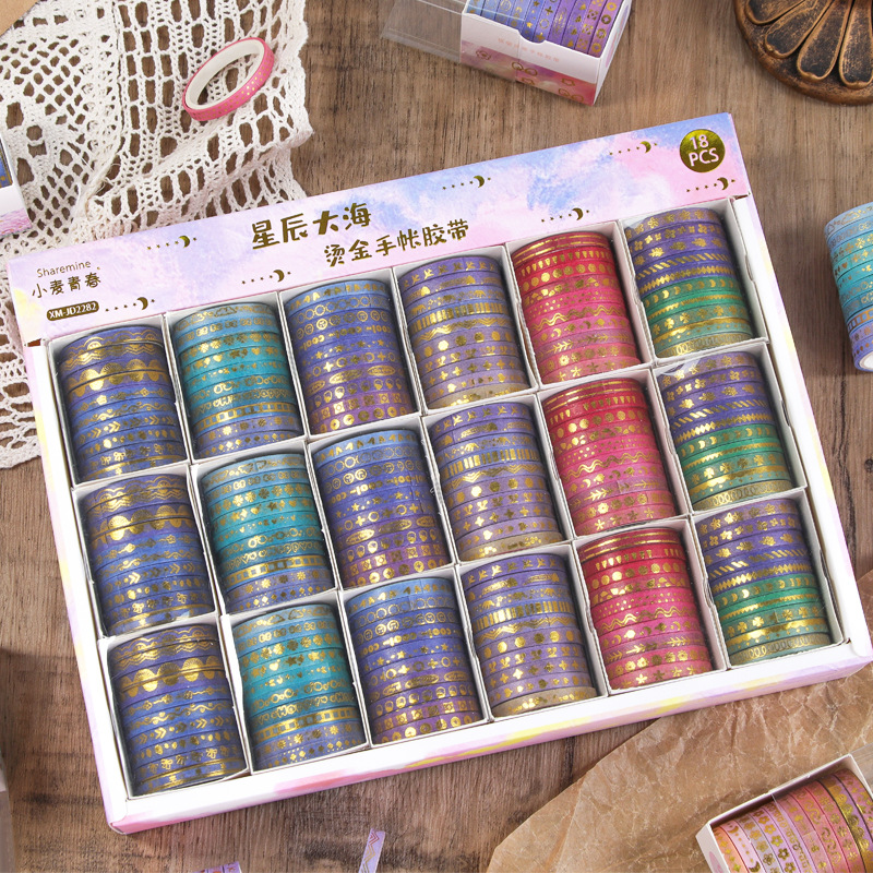 Chinese-Style Gold Foil Washi Tape, 10 Rolls, Student Planner Collage Decoration Divider Line Planner Tape Set