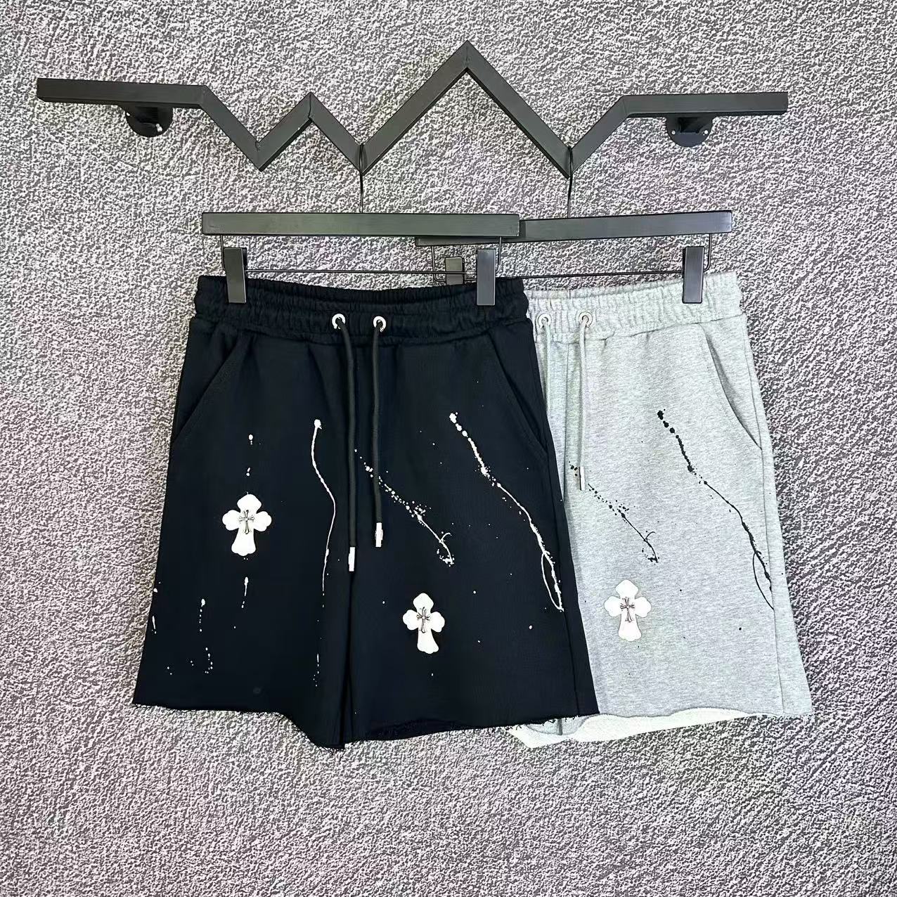 25 New Chrome Hearts Ch Chrome Summer Trendy Brand Embroidered Sanskrit Cross Leather Inkjet Shorts