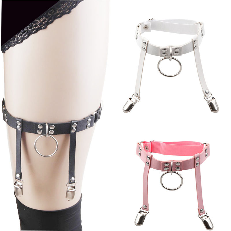 Trendy popular Japanese and Korean Harajuku soft girl O-ring circle hanging ring Garter punk leather elastic thigh ring