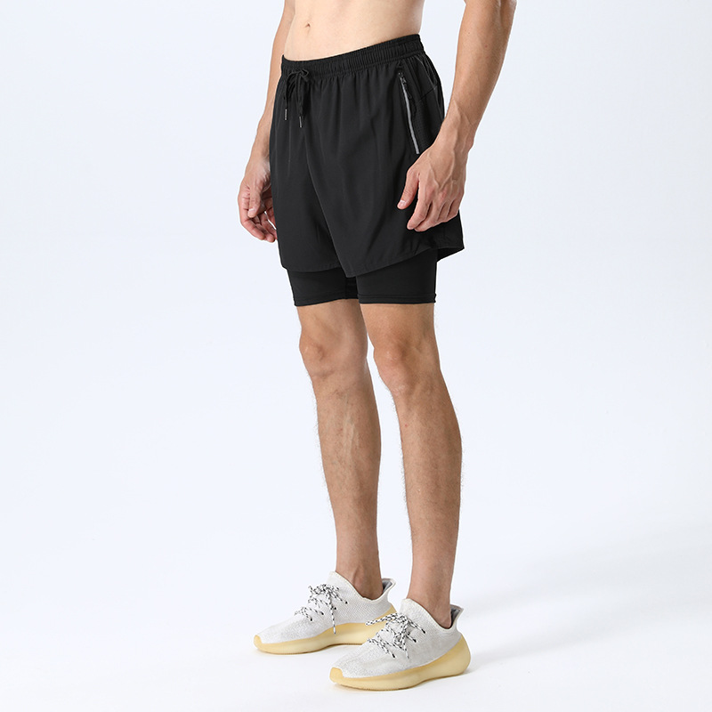 Cross-Border Men's Running Marathon Training Outdoor Breathable Quick-Dry Fitness Bodybuilding Track and Field American-Style Two-Piece Shorts