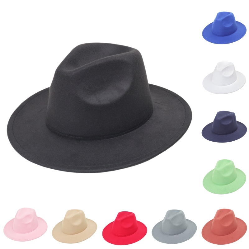 European and American British style solid color top hat men's and Women's Light board Jazz hat vintage cowboy hat woolen stage hat factory wholesale