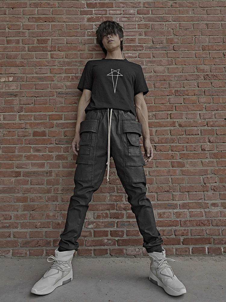 Pink Elephant Fhdx Dark Ro Style Coated Wax Surface Double Ring Long Pants Cargo Pants ins Trendy Brand Casual Pants QC photo from TAOBAO on Qualit.ly