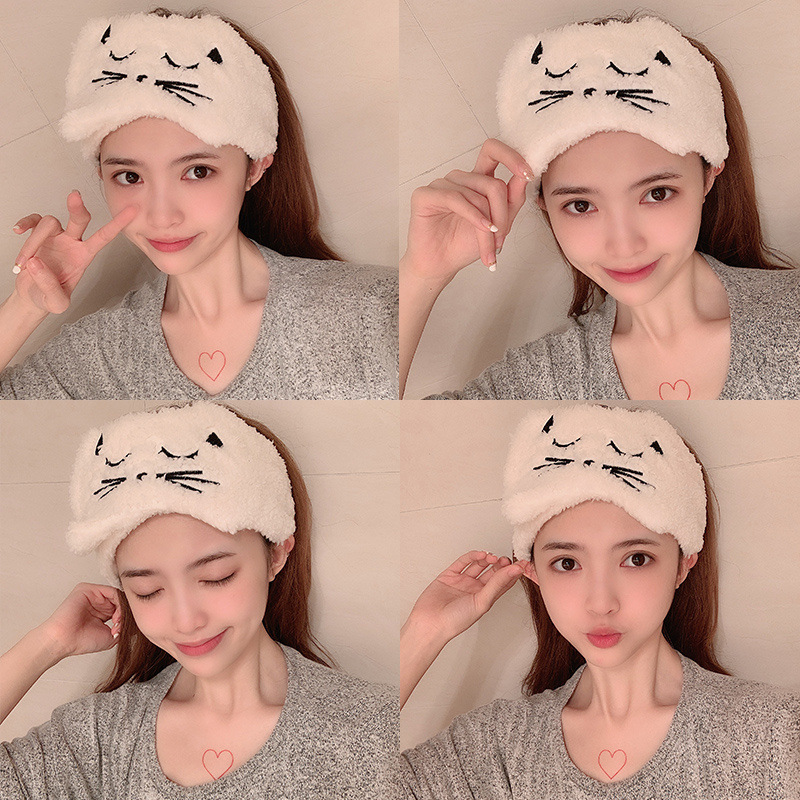Cute Cat Embroidered Velcro Wide-brimmed Wash Hair Band Girl Sweet All-match Mask Headscarf Hair Band Korean Women