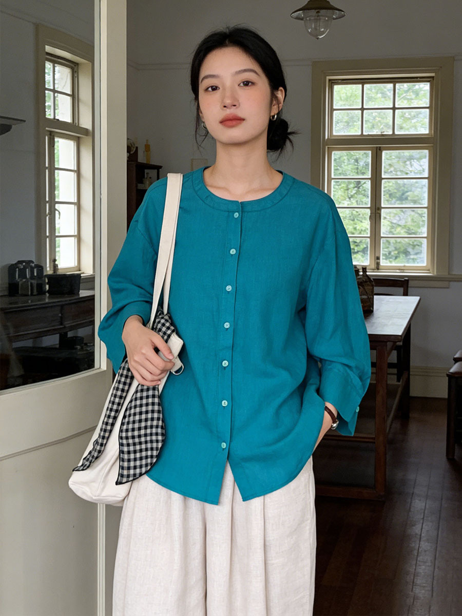 Sutin 100% Linen Small Open Collar Candy Shirt 2026 Spring/Summer New Linen Top Women's Clothing Wholesale