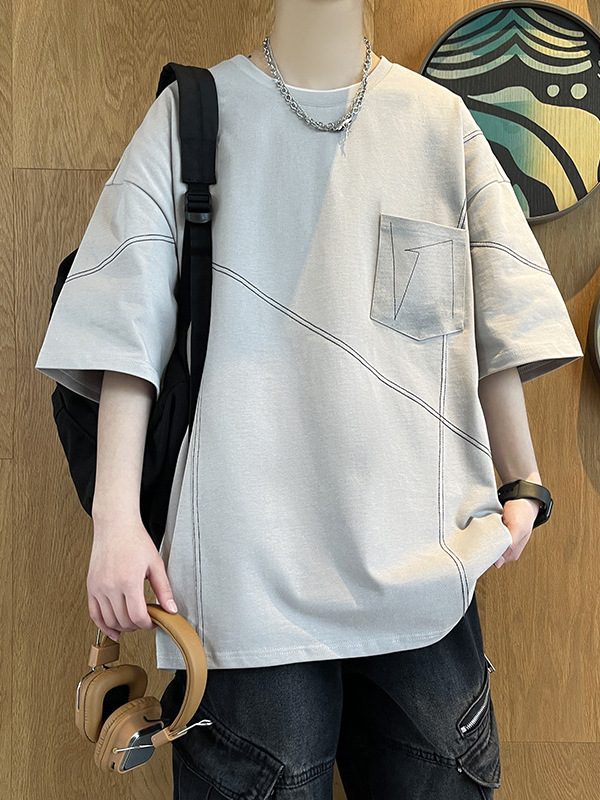 Summer 2026 New Men's Hong Kong Style Short-Sleeved Casual Tops Trendy Round Neck Design Loose Youth T-Shirt