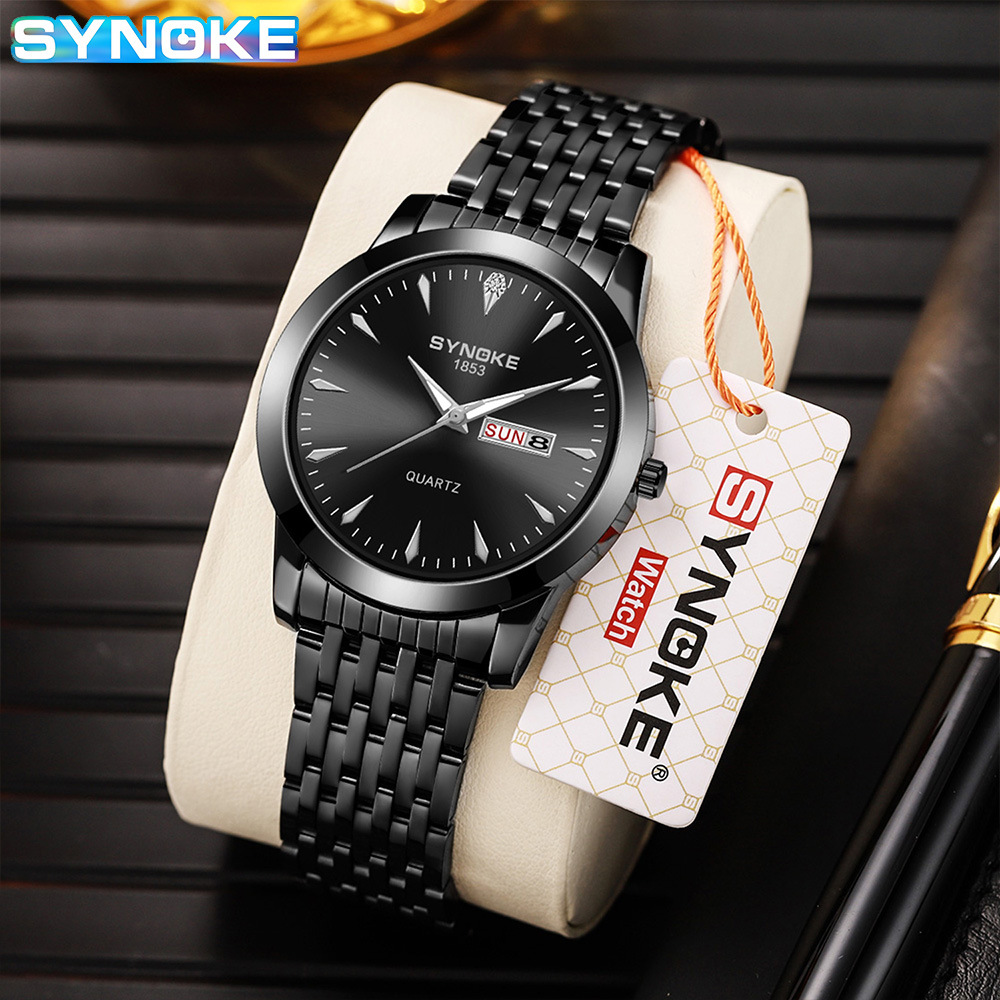 Factory goods SYNOKE business double calendar leisure fashion classic steel band watch men's non-mechanical