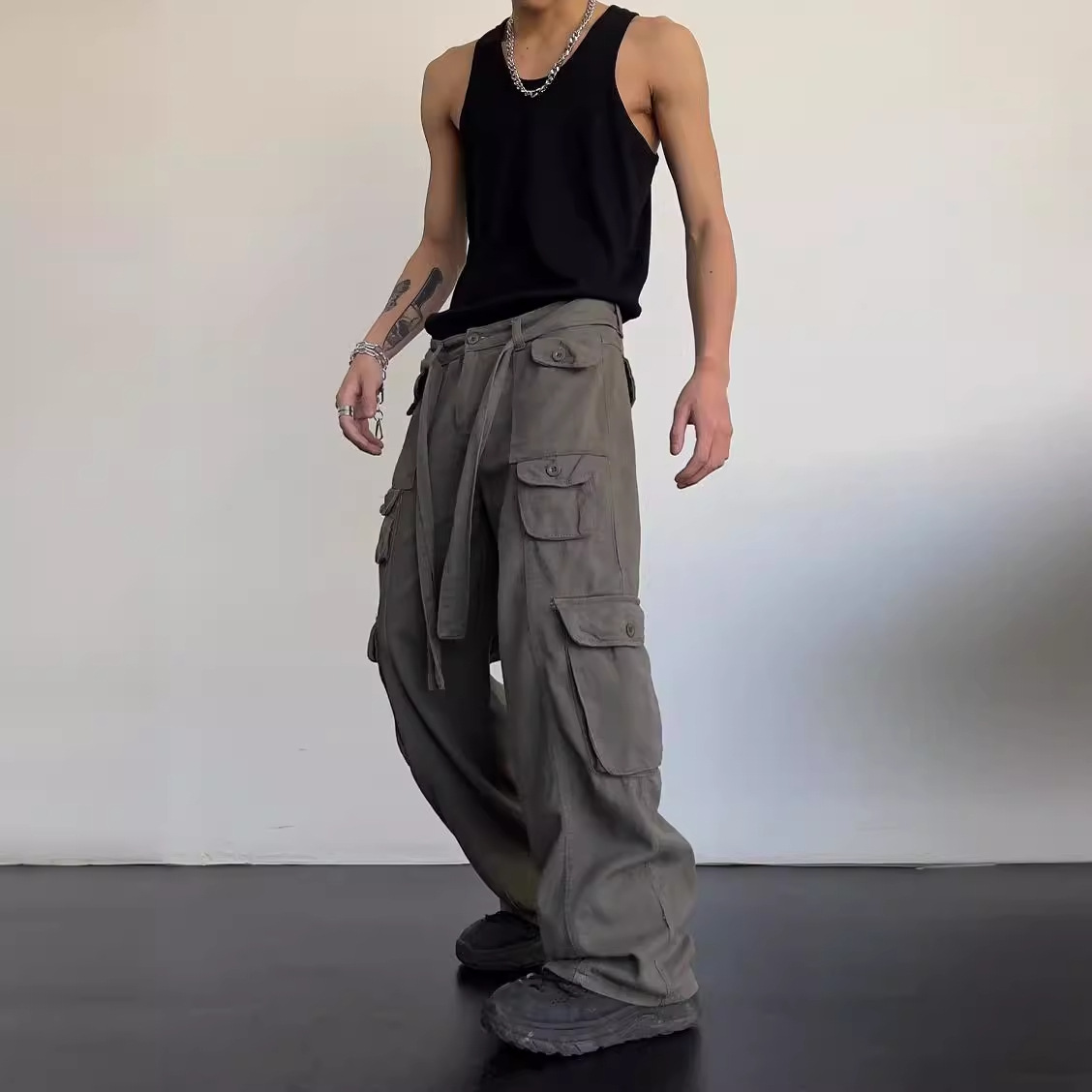 All-Season Versatile Casual Loose-Fitting Wear-Resistant and Stain-Resistant Unisex Spring, Autumn, and Summer Workwear Trendy Cotton Heavy-Duty Belt Work Pants