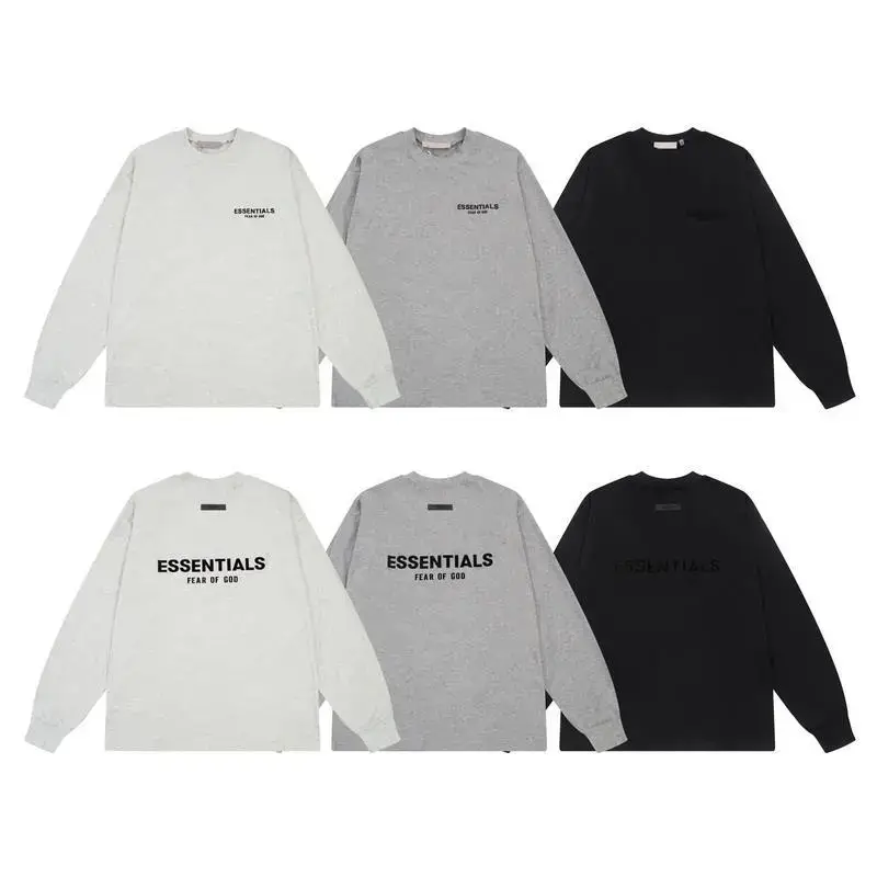 High Quality Fog Multi-Line Essentials Hhh Men's and Women's Flocked Letters Couple Long-Sleeved T-Shirt Bottoming Shirt Spring & Fall