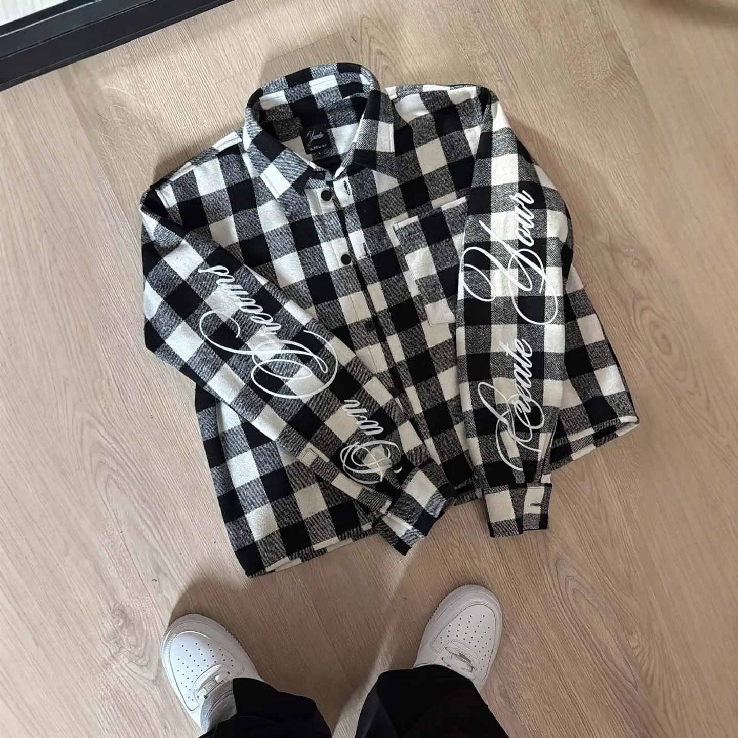 European and American Ins Cross-Border Personalized Plaid Printed Round Neck Long-Sleeved Cardigan T-Shirt Pullover Retro Jacket Street Trendy