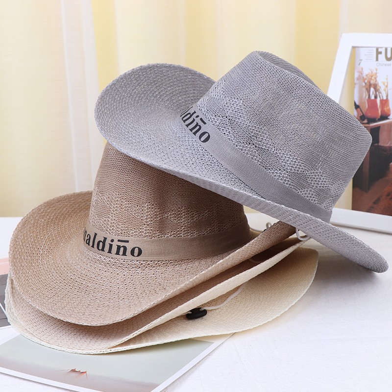 Order Men's Straw Hats, Summer Western Cowboy Hats, Large-Brimmed Hats, Beach Hats, Outdoor Hiking Sunshade Hats, Large-Brimmed Hats