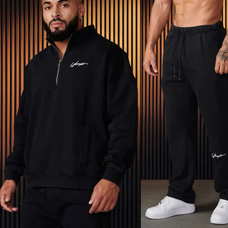 Autumn and Winter European and American Youngla Sports Fitness Suit for Men, Casual Hooded Sweatshirt and Sweatpants Two-Piece Set, Cross-Border Foreign Trade