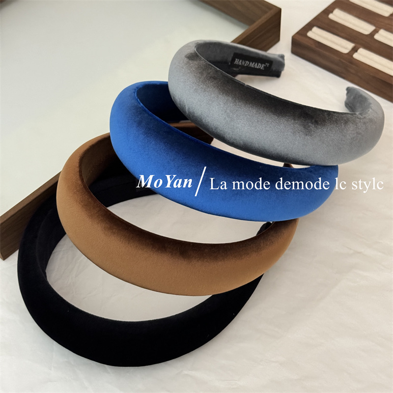 Autumn and Winter Advanced Sense Silky Gradual Suede Sponge Hair Hoop Women's High Cranial Top Head Hoop Wide Version Out Pressed Hair Card Hair Bundle
