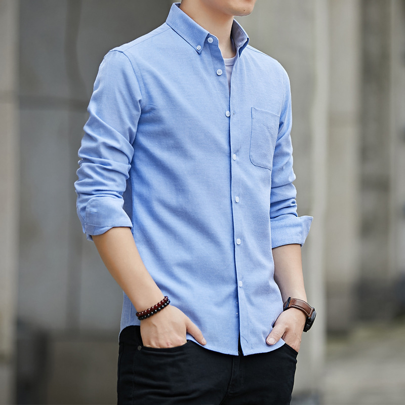 2026 New Men's Long-Sleeved Shirts, Men's Oxford Casual Shirts, Men's Slim-Fitting Korean Style Solid Color Shirts