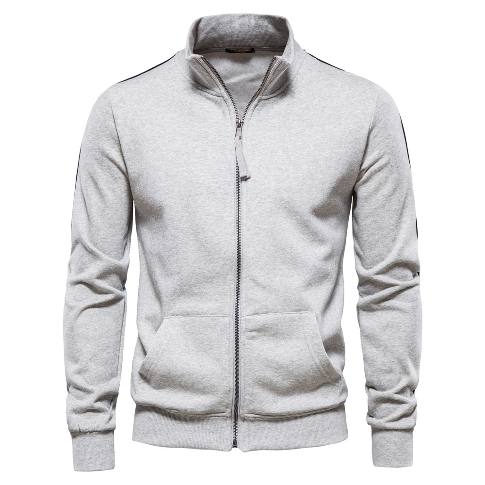 2024 autumn and winter new men's stand collar zipper long sleeve sweater cross-border all-match men's sports contrast casual cardigan