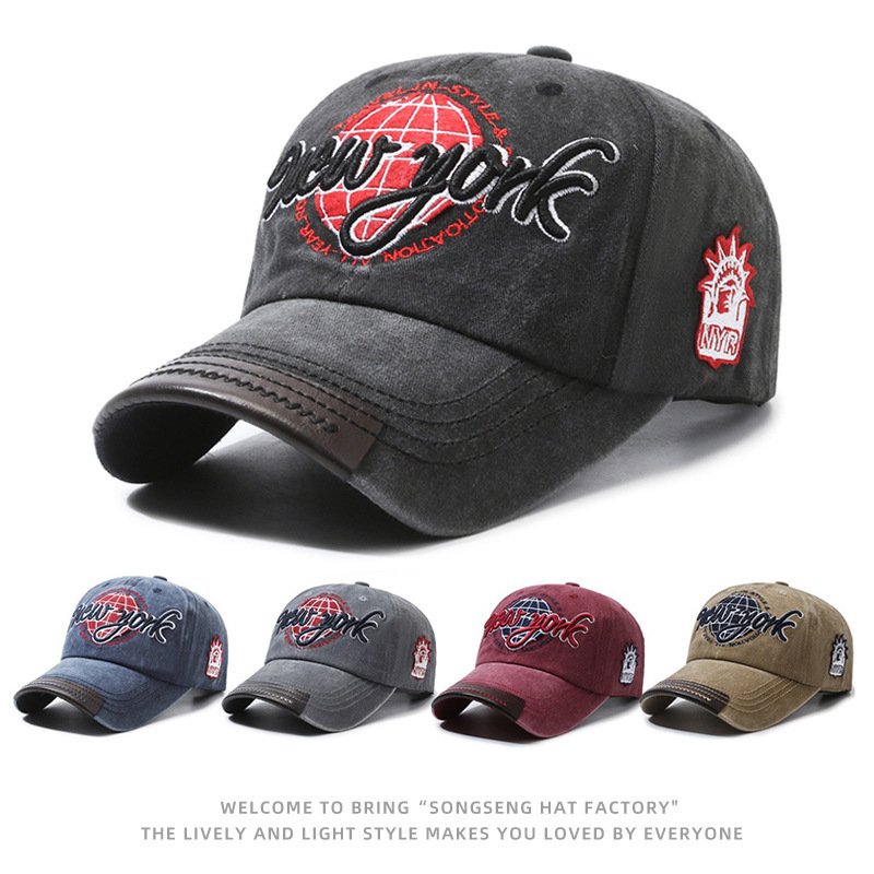 Cap Men's and Women's Four Seasons Sunshade Hip Hop Letter Embroidered Trendy Korean Washed Denim Baseball Cap