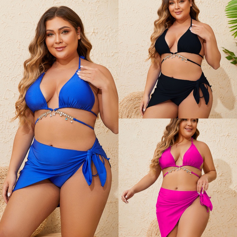 European and American foreign trade new diamond bikini sexy strap swimsuit plus size three-piece swimsuit T801