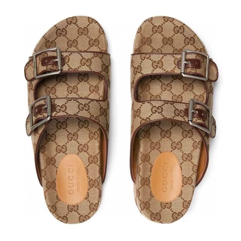 Gucci Monogram Double Strap Slides