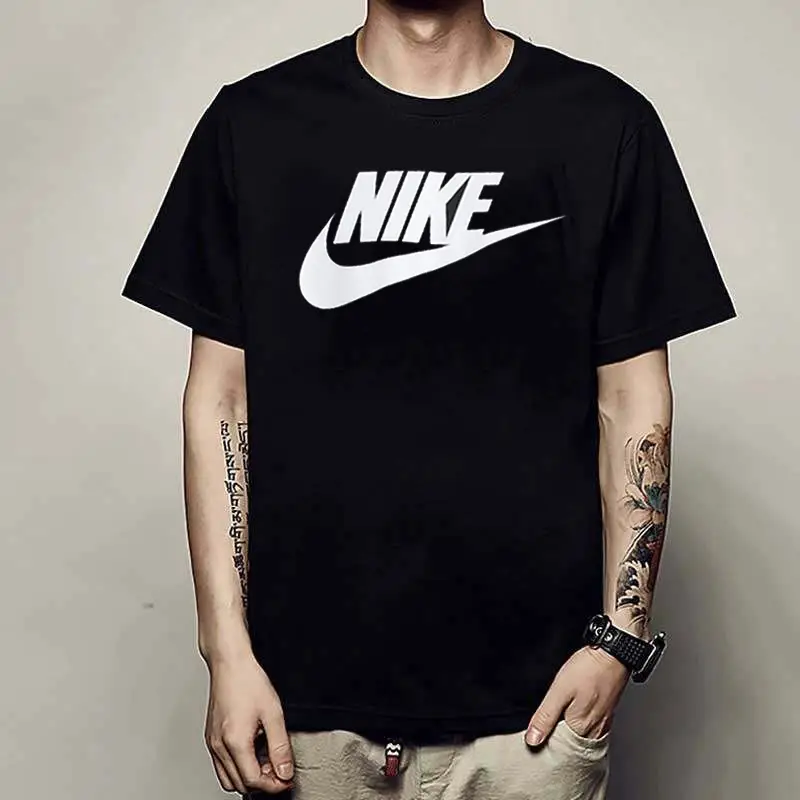 Nike Nike Official Website Men's Black Print Casual Short-Sleeved T-Shirt shorts Two-piece set Spring Sports Suit Men