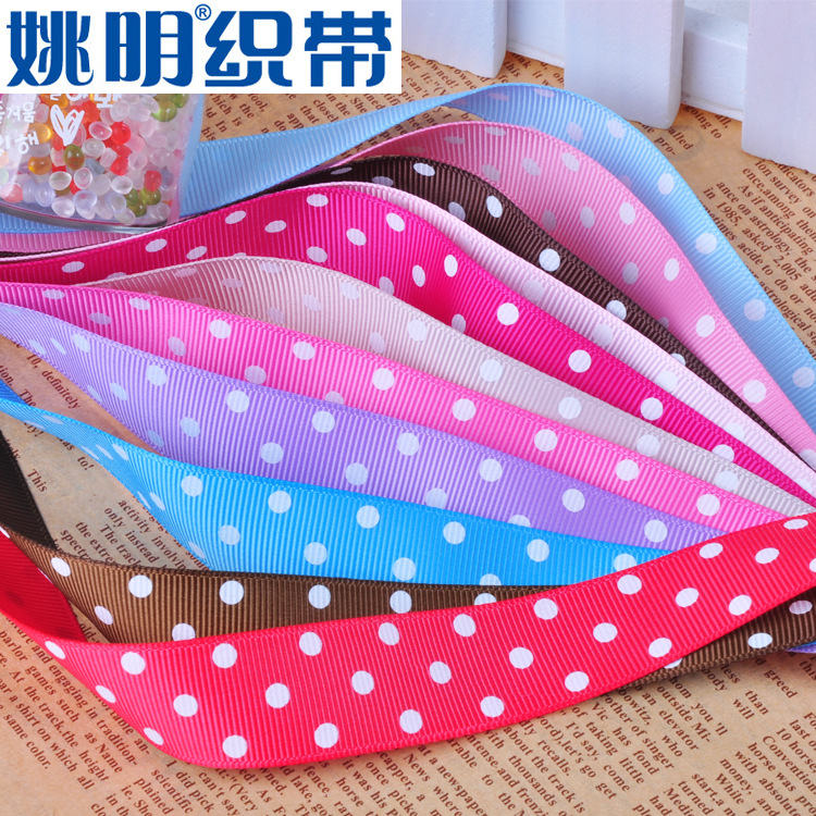 Yao Ming Ribbon Ribbon Wholesale Polka Dot Series Rib Printing Ribbon diy Gift Packaging 22mm Inclined Three Points