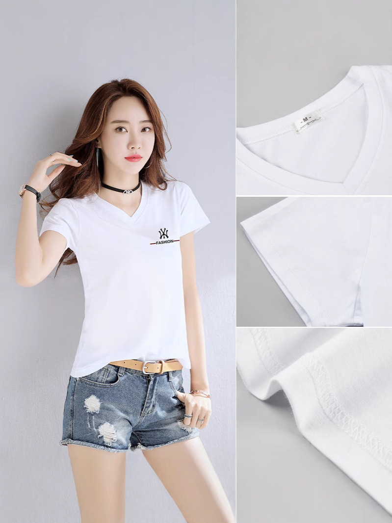 Factory direct new fashion brand short sleeve T-shirt women's cotton half sleeve 2025 summer women's top western style slim round neck