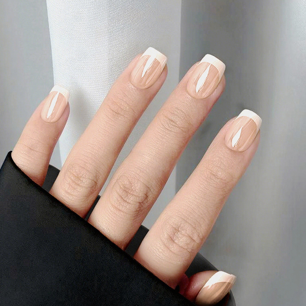 French-Style Short Square Nails with Glossy Electroplated Finish, High-End Wearable Nails, Detachable 30-Piece Fake Nails, Cross-Border Wearable Nails