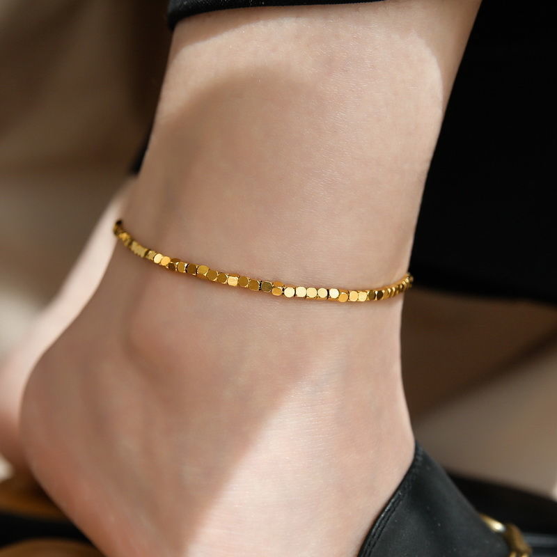 Non-Fading 18K Gold-Plated Broken Silver Anklet for Women Niche High-End Accessible Luxury Cold Style 2024 New Design