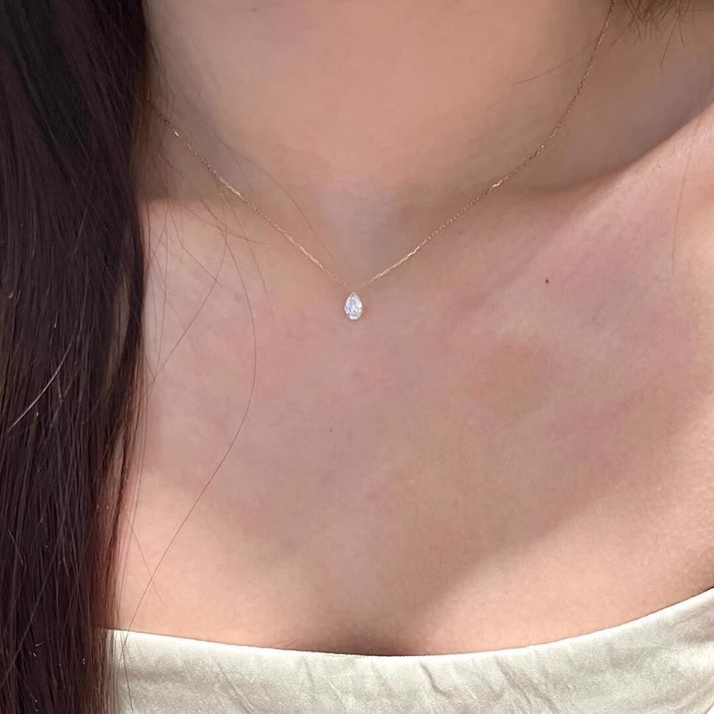 Minimalist Style Light Luxury Extremely Fine Water Drops Flash Diamond Chain Pendant Necklace Women's Autumn and Winter New Commuting Clavicle Chain