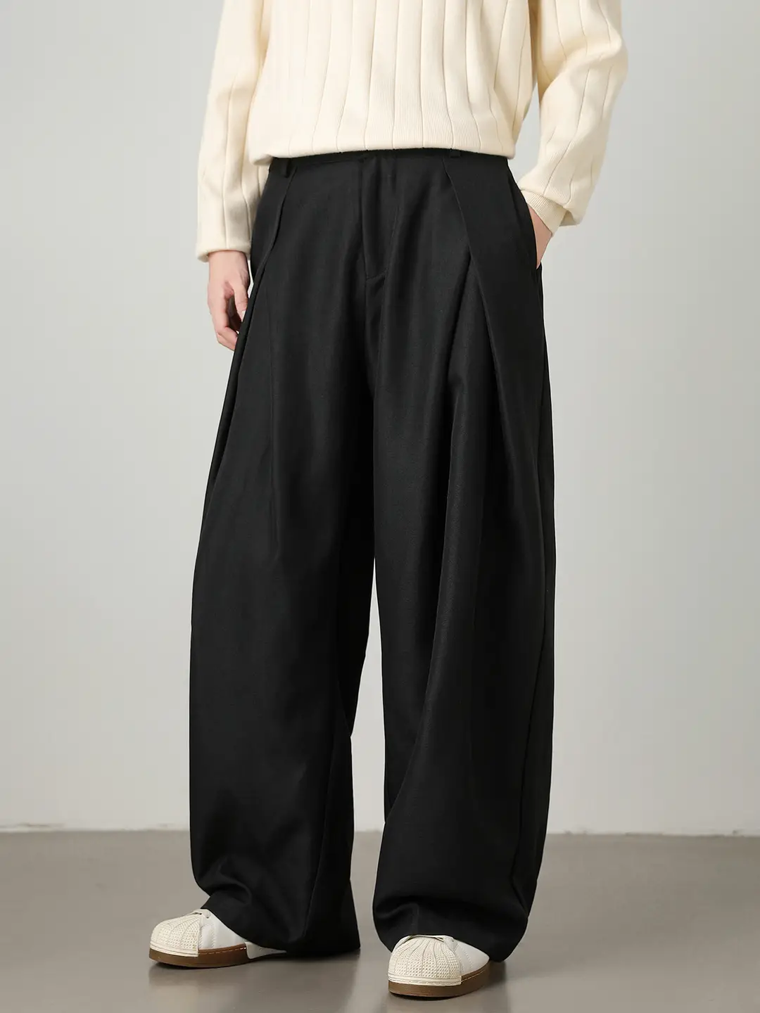 Textured Blended Pleated Drape Casual Men's Trousers, New Autumn Trendy Retro Loose Fit Versatile Long Pants
