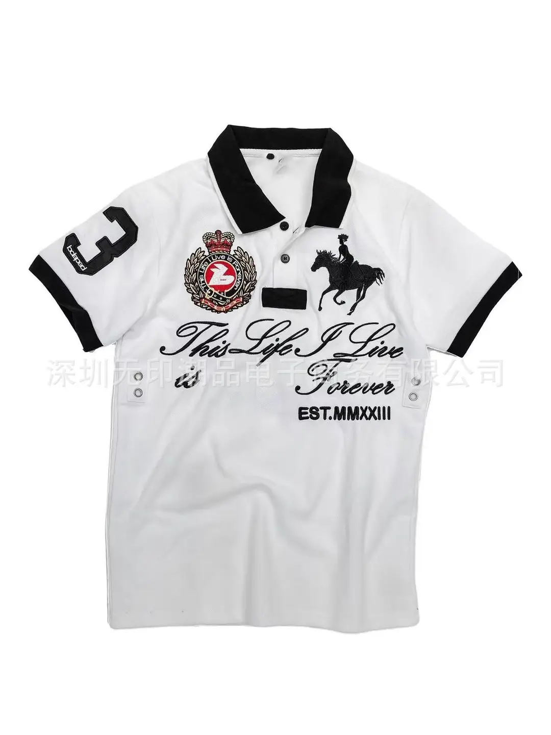 European and American Fashion Cool Multi-Embroidered Stereo Splicing Pattern Loose Polo Shirt for Men and Women