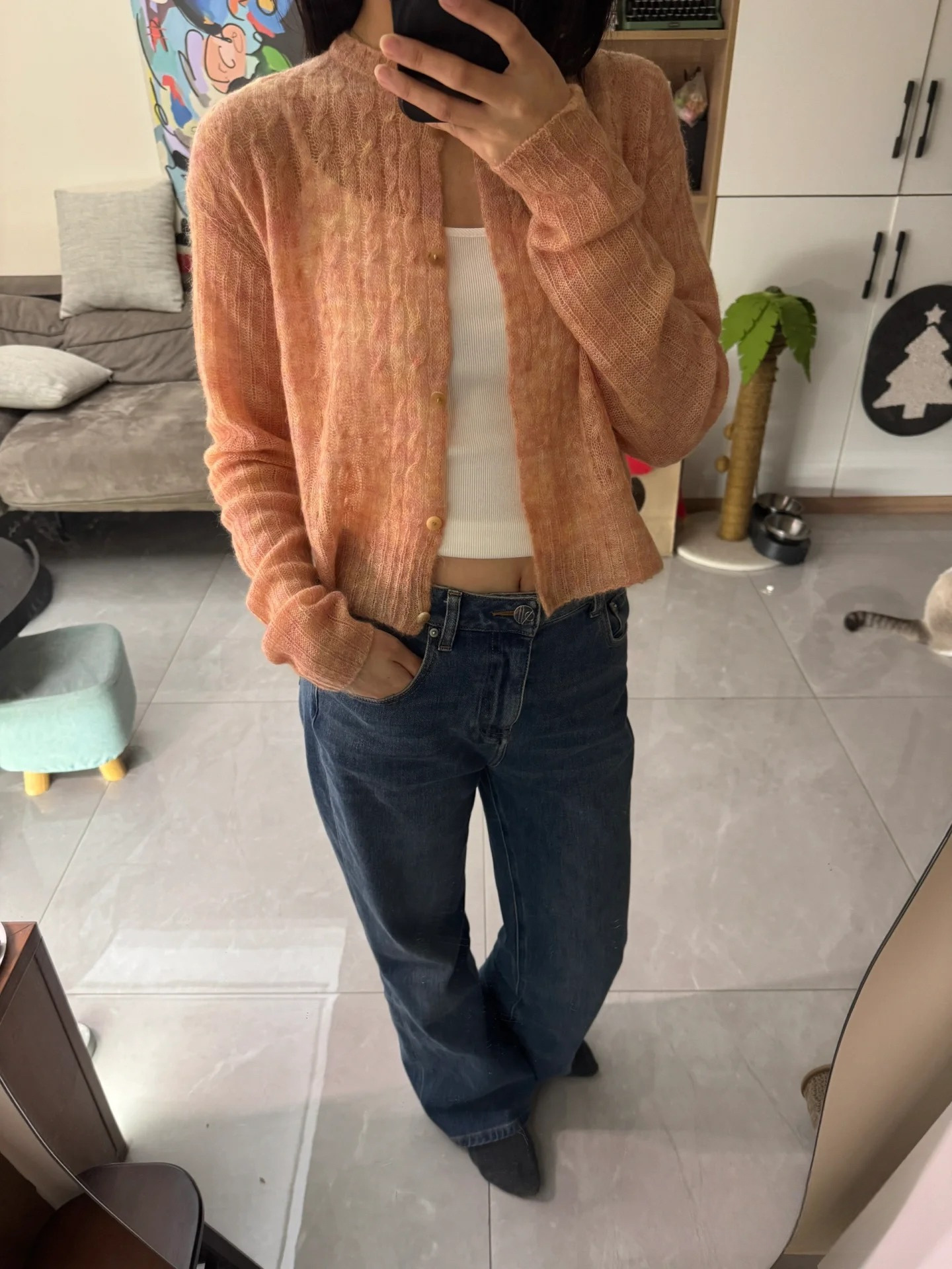 New Arrival All-Match Multicolor Alpaca Air-Sense Thin Permeable Strung Wool Knitted Crewneck Button Cardigan Jacket 5110