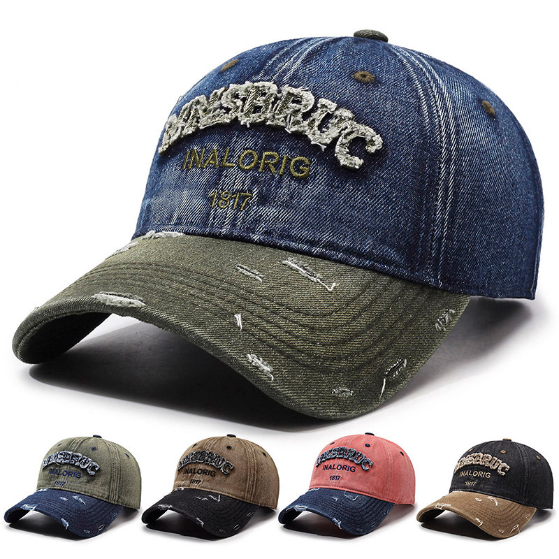 Denim Peaked Cap for Men and Women with Holes, Washed Double Japanese and Korean Fashion Trendy Versatile Ins Style High-End Baseball Cap