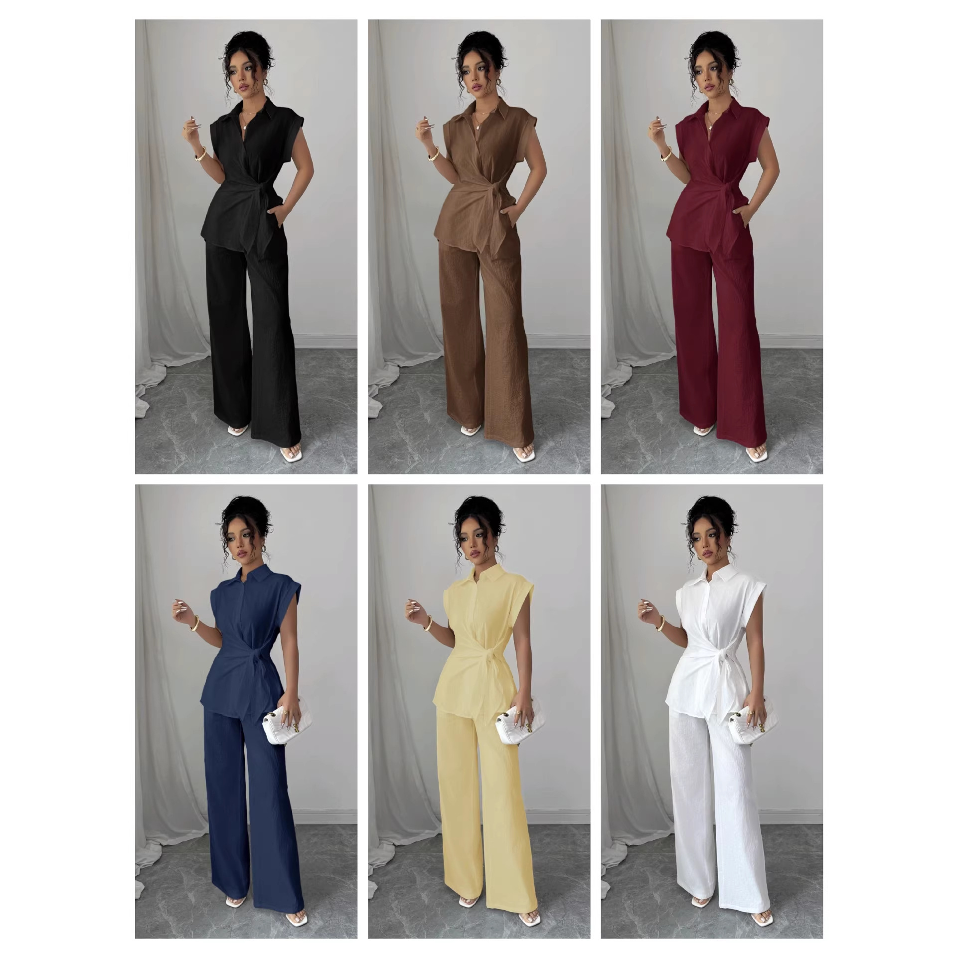 Cross-Border European and American Elegant High-End Short-Sleeve Vest and Long Pants Women's Suit 2026 Spring/Summer Amazon Independent Site