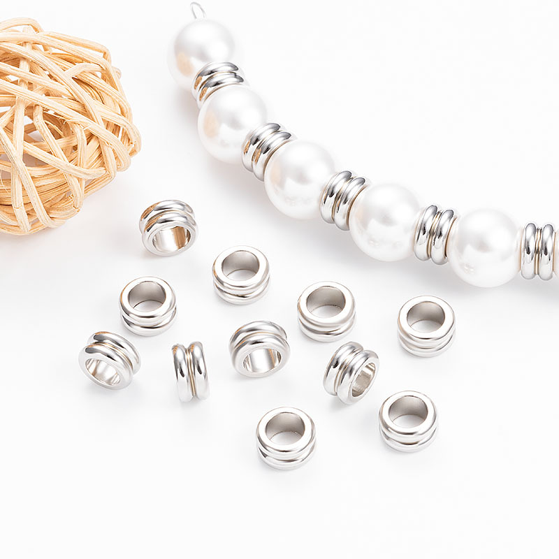 Stainless Steel Beads Double-layer Beads Non-fading Simple Bracelet Bracelet Cord DIY Beads Stainless Steel Beads Material DIY in stock