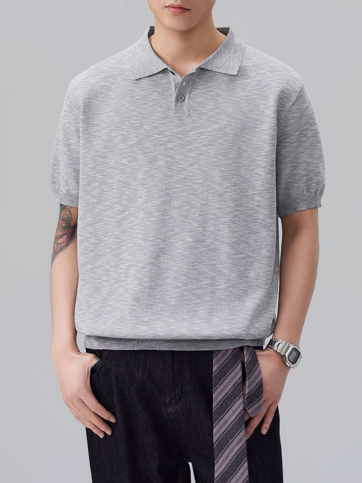 Summer New Style Old Money Style Short-Sleeved Polo Shirt for Men, Solid Color, Simple Trendy Brand, Loose Casual Knitted Lapel Top