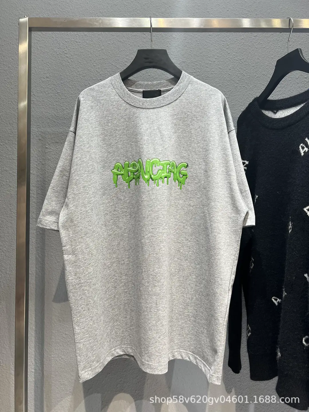 High Version B Home Printing Graffiti logo Short Sleeve Paris Fixed Woven Fixed Dye Pure Cotton Fabric T-Shirt European and American Large Size Trendy Brand