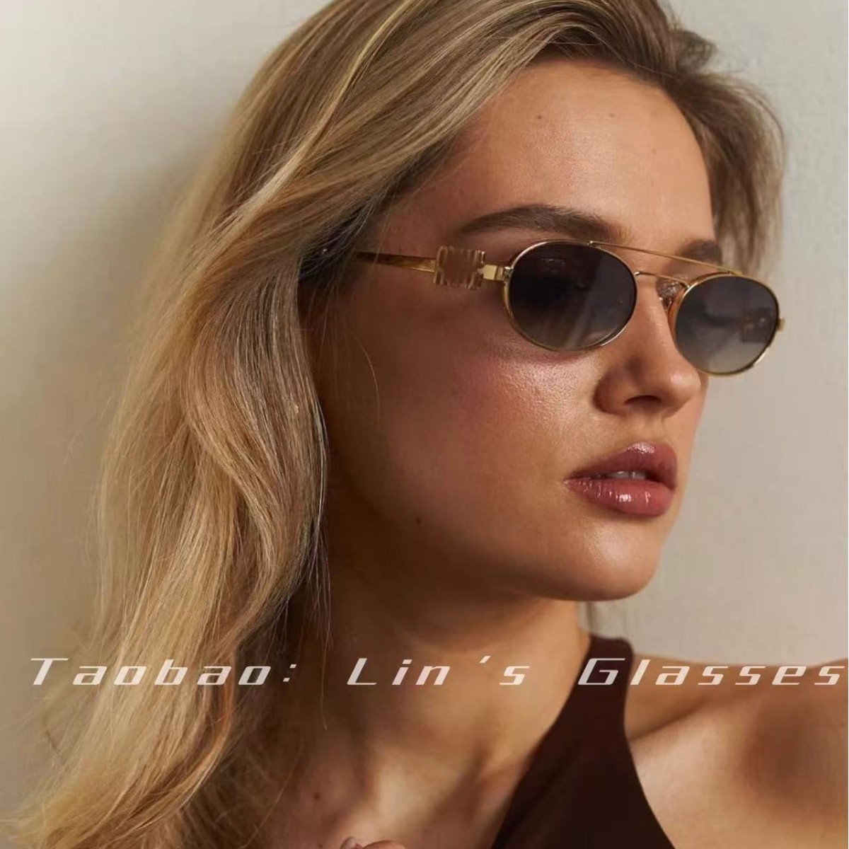 Metal Double Beam Oval Sunglasses Women's Fashion All-match 2024 New Personality Sunglasses European and American Hot Girls Sunglasses
