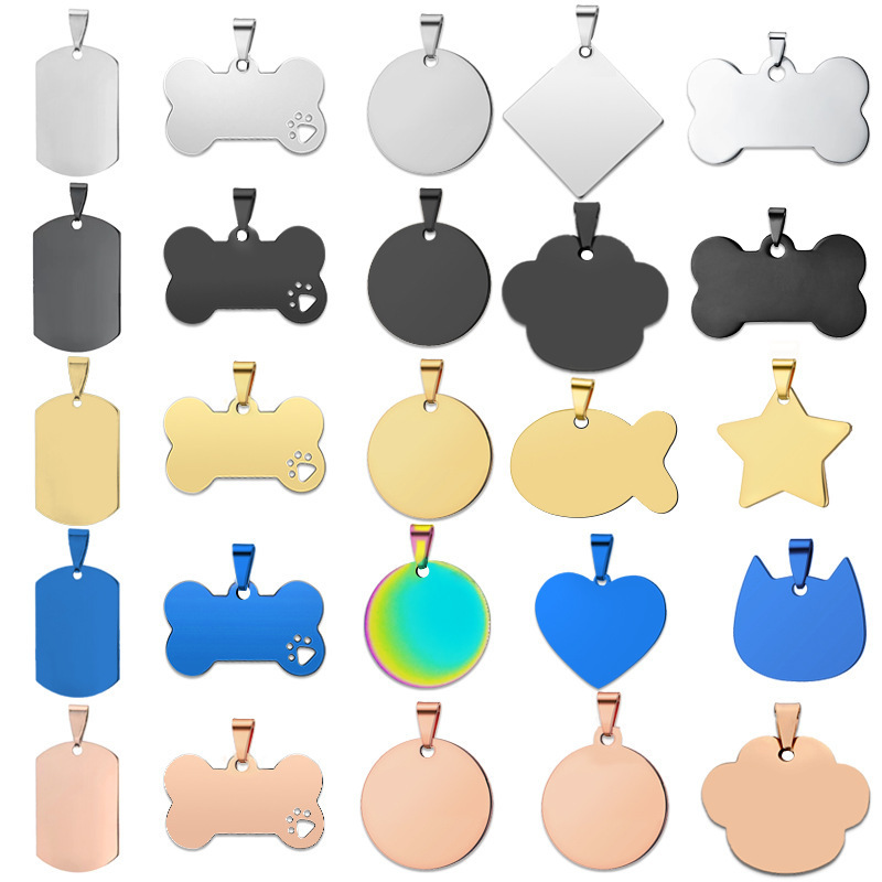 Stainless Steel Dog Tag Titanium Steel Military Tag Pendant Cross-Border European and American Metal Pet Cat Tag Engraved Anti-Lost Tag Pet Supplies