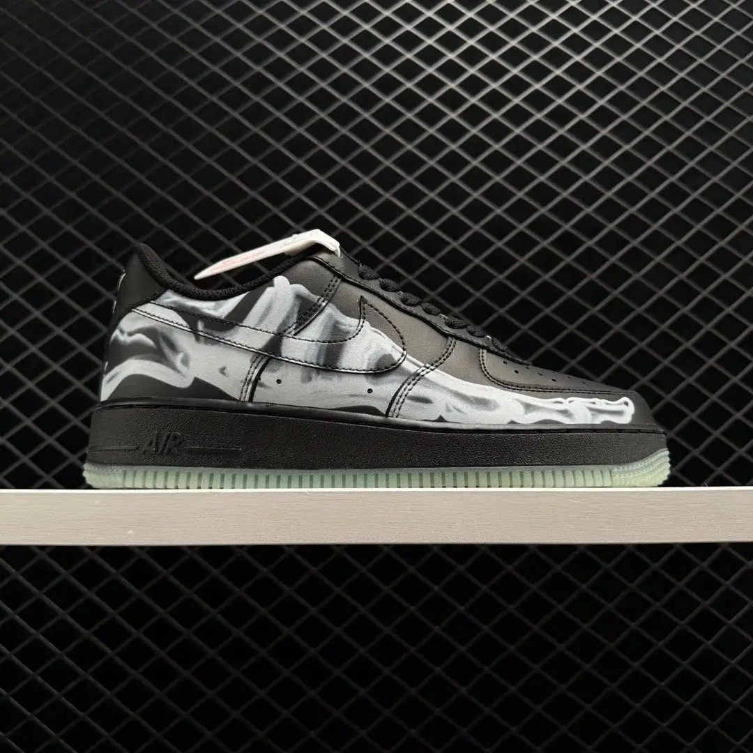 NikeAirForceAF1LowSkeletonBlackonBlack万圣节黑脚趾黑骨空军一号低帮运动板鞋复古时尚休闲鞋男女舒适透气黑色BQ7541001