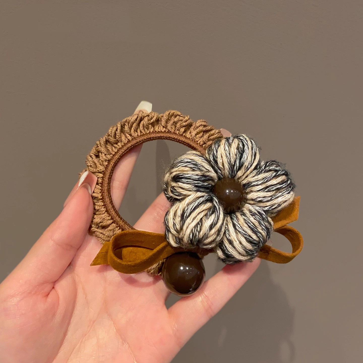 Woolen Flower Bow Hair Tie for Women, High-End Lazy Style Bun Hair Rope, Retro Hair Rope, Autumn and Winter Hair Accessories