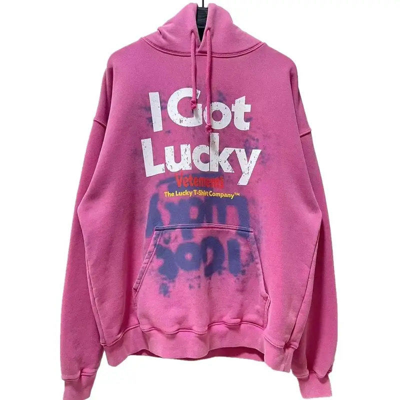 Heavy VET 2023SS Lucky Letter Lucky777 Printed Wash Water Old Men's and Women's Long Sleeve Hooded Sweater