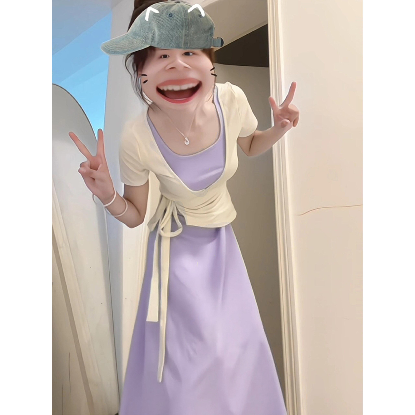 Purple Waist-Cinching Dress for Women, Summer 2026 New Model, Extremely Beautiful and Particularly Pretty, Slim-Fitting, Hip-Hugging Long Dress