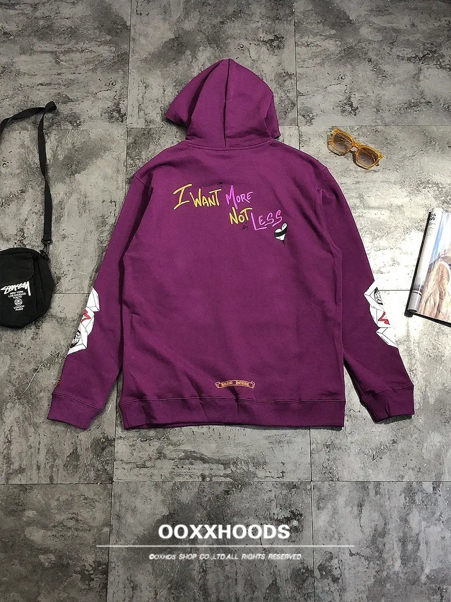 Slimming Magic High-End Purple Sweatshirt with Cartoon Fun and Quirky Cross Comic Graffiti Arm Hoodie