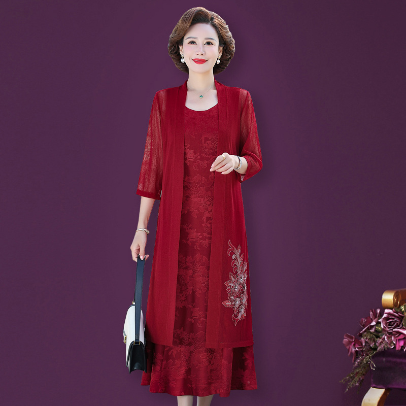 Noble dress women's summer wear new middle-aged and elderly temperament mother wear loose two pieces plus size dress women
