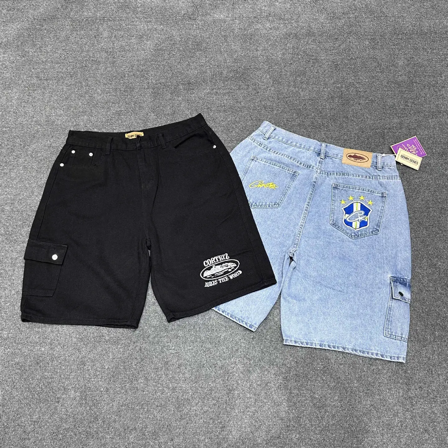 25 Cross-Border European and American Trendy Brand Alcatraz Co-Branded Letter Logo Embroidered Denim Shorts for Men and Women High Street Pants