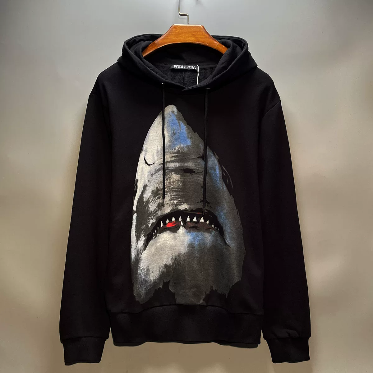 Cyber Red Sweatshirt Shake Sound Explosion Female Fashion Brand ins Plush Big White Shark Hooded Couple Autumn and Winter Hong Kong Style Men