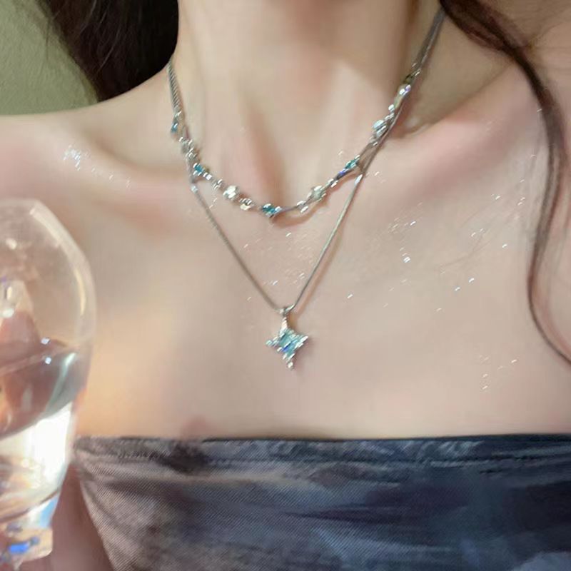 Sweet and Cool Design Enamel Star Necklace Wholesale Niche Light Luxury High-End Versatile Fashion Stackable Clavicle Chain for Women